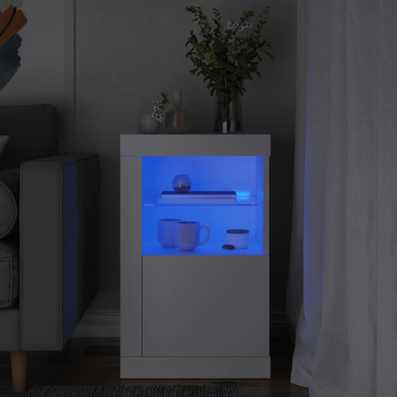 Produktbild för Sidoskåp med LED-lampor vit konstruerat trä
