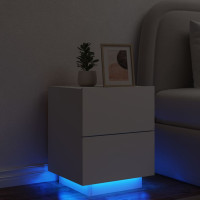 Miniatyr av produktbild för Sängbord med LED-lampor vit konstruerat trä