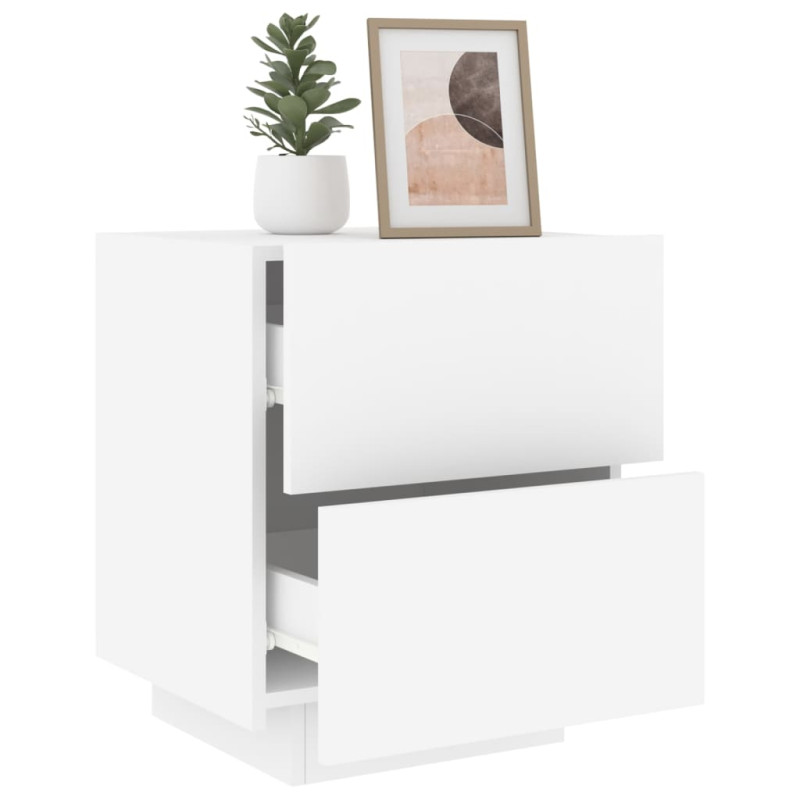 Produktbild för Sängbord med LED-lampor vit konstruerat trä