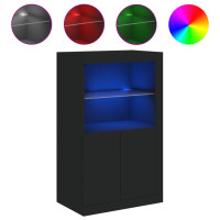Produktbild för Sidoskåp med LED-lampor svart konstruerat trä