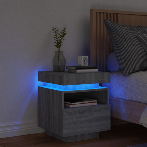 vidaXL Sängbord med LED-belysning grå sonoma 40x39x48,5 cm