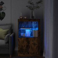 Produktbild för Sidoskåp med LED-lampor rökfärgad ek konstruerat trä