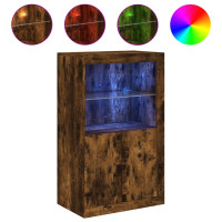 Produktbild för Sidoskåp med LED-lampor rökfärgad ek konstruerat trä