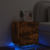 Produktbild för Sängbord med LED-lampor rökfärgad ek konstruerat trä