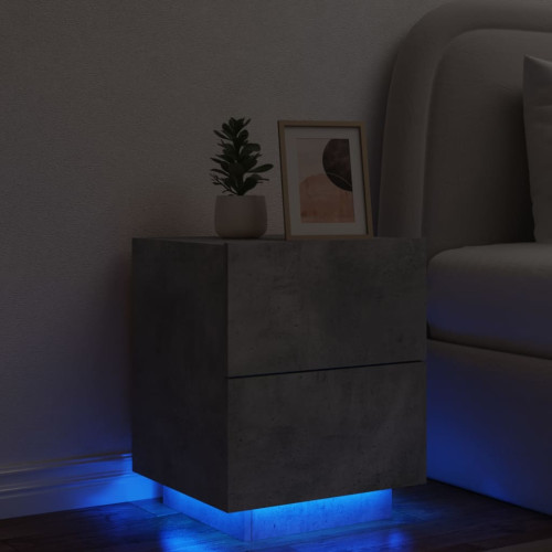 vidaXL Sängbord med LED-lampor betonggrå konstruerat trä