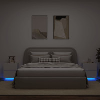 Produktbild för Sängbord med LED-lampor 2 st vit konstruerat trä