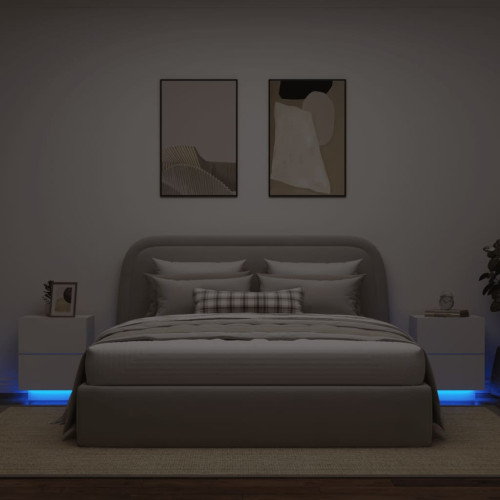 vidaXL Sängbord med LED-lampor 2 st vit konstruerat trä