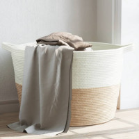 Produktbild för Tvättkorg beige och vit Ø60x36 cm bomull
