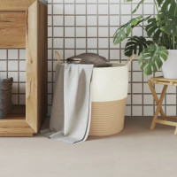 Produktbild för Förvaringskorg beige och vit Ø43x38 cm bomull