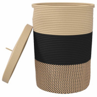 Produktbild för Förvaringskorg med lock svart och beige Ø37x50 cm bomull