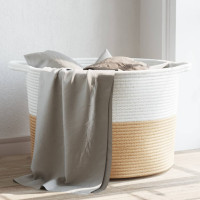 Produktbild för Tvättkorg beige och vit Ø55x36 cm bomull