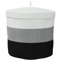 Produktbild för Förvaringskorg med lock vit och svart Ø40x35 cm bomull