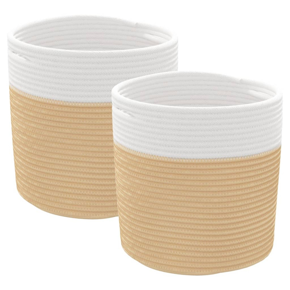 Produktbild för Förvaringskorgar 2 st beige och vit Ø28x28 cm bomull