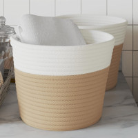 Produktbild för Förvaringskorgar 2 st beige och vit Ø24x18 cm bomull