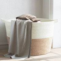 Produktbild för Tvättkorg brun och vit Ø60x36 cm bomull