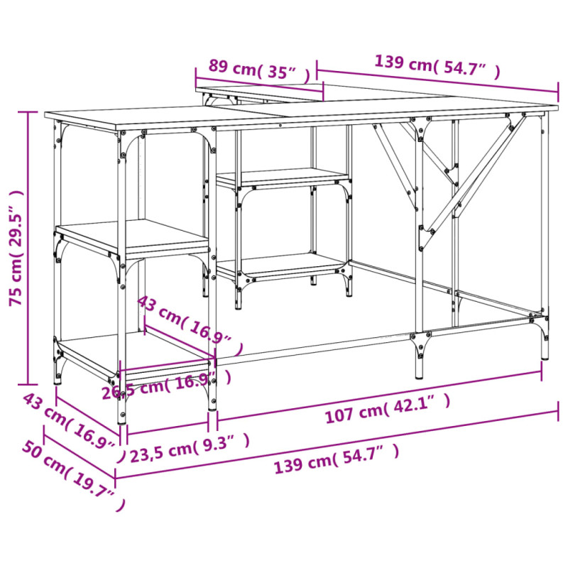 Produktbild för Skrivbord grå sonoma 139x139x75 cm konstruerat trä