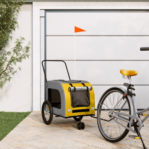 vidaXL Cykelvagn för djur gul och grå oxfordtyg och järn