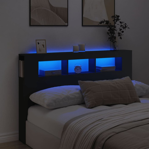 vidaXL Sänggavel LED svart 160x18,5x103,5 cm konstruerat trä