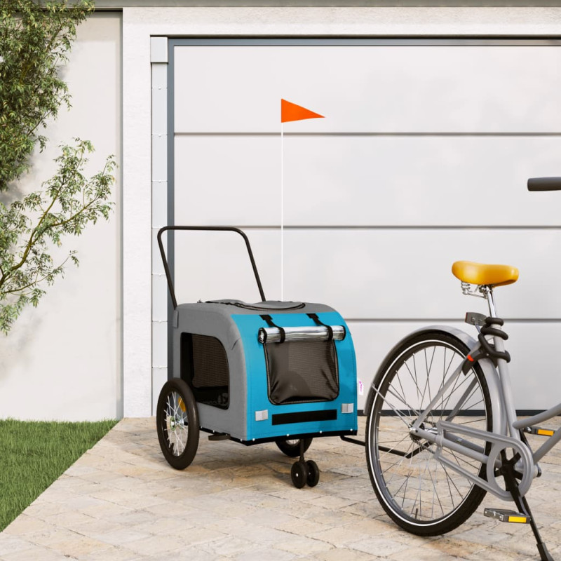 Produktbild för Cykelvagn för djur blå och grå oxfordtyg och järn