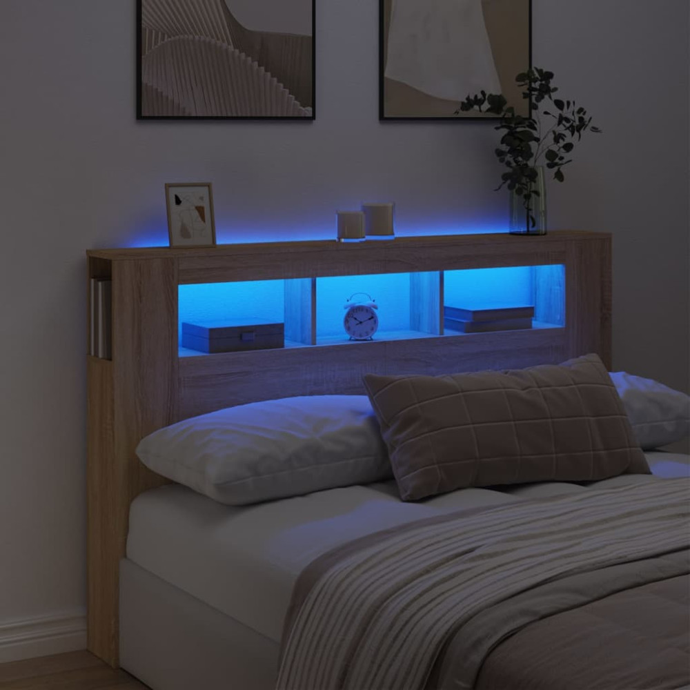 Produktbild för Sänggavel LED sonoma-ek 160x18,5x103,5 cm konstruerat trä