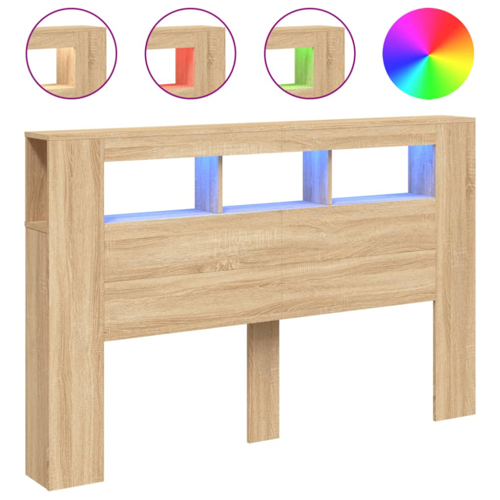 Produktbild för Sänggavel LED sonoma-ek 160x18,5x103,5 cm konstruerat trä