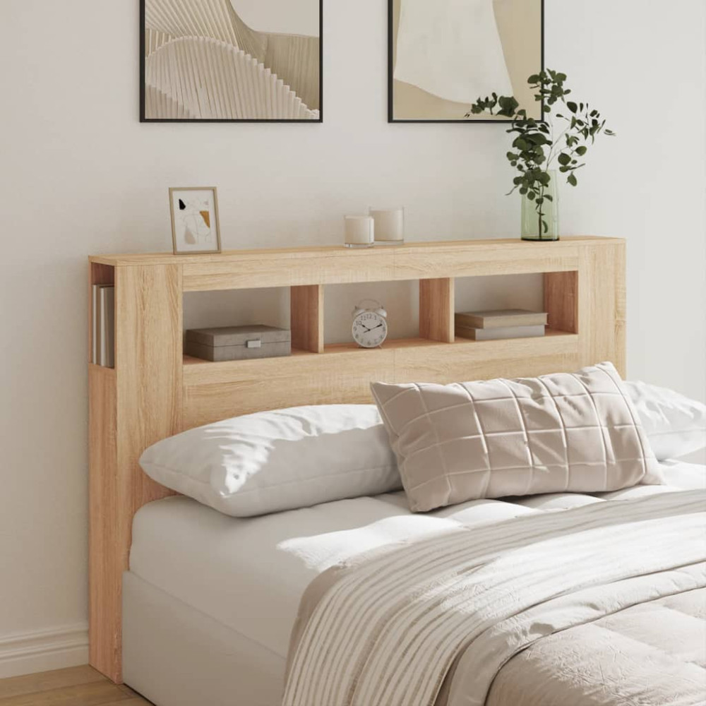 Produktbild för Sänggavel LED sonoma-ek 160x18,5x103,5 cm konstruerat trä