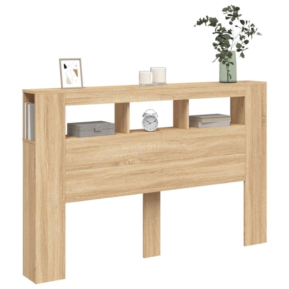 Produktbild för Sänggavel LED sonoma-ek 160x18,5x103,5 cm konstruerat trä