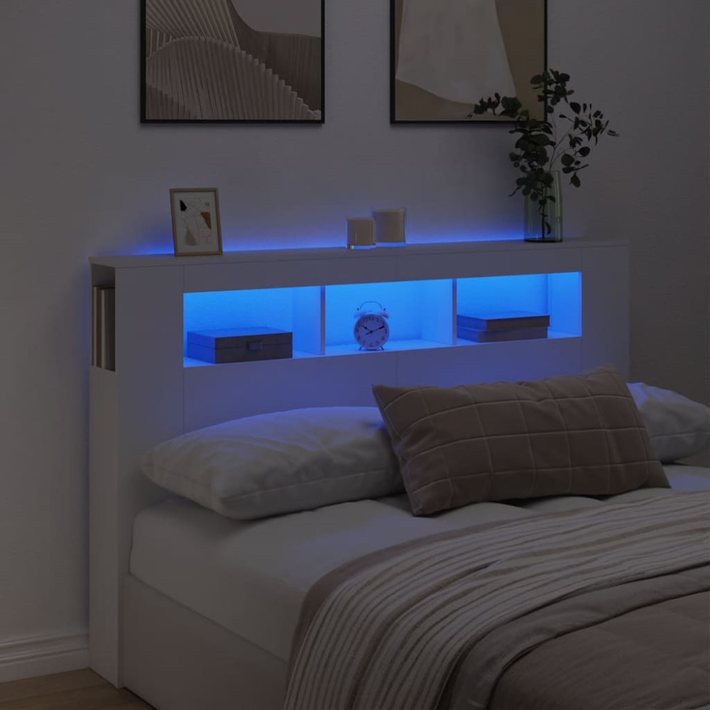 Produktbild för Sänggavel LED vit 160x18,5x103,5 cm konstruerat trä