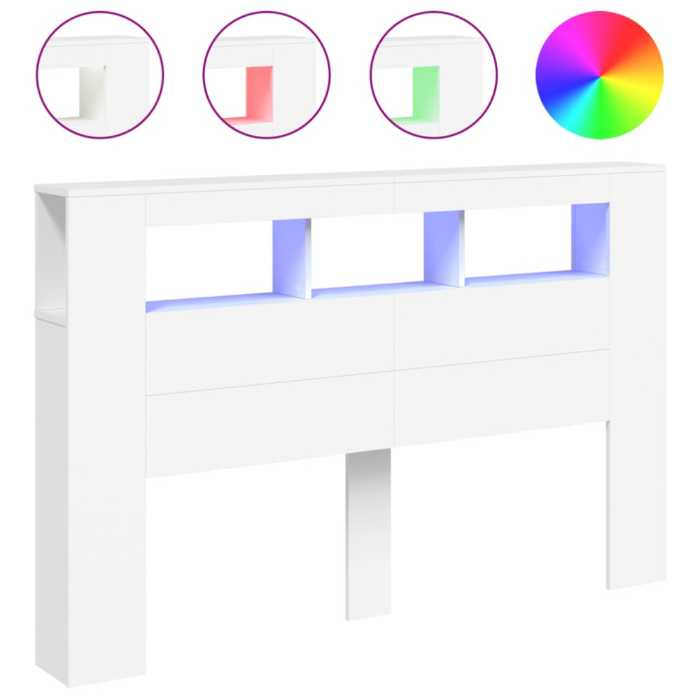 Produktbild för Sänggavel LED vit 160x18,5x103,5 cm konstruerat trä