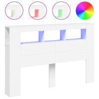 Produktbild för Sänggavel LED vit 160x18,5x103,5 cm konstruerat trä