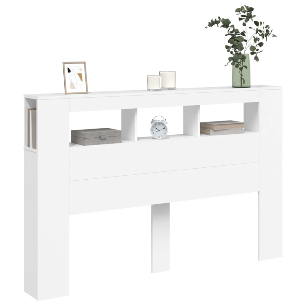 Produktbild för Sänggavel LED vit 160x18,5x103,5 cm konstruerat trä