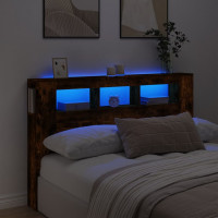 Produktbild för Sänggavel LED rökfärgad ek 160x18,5x103,5 cm konstruerat trä