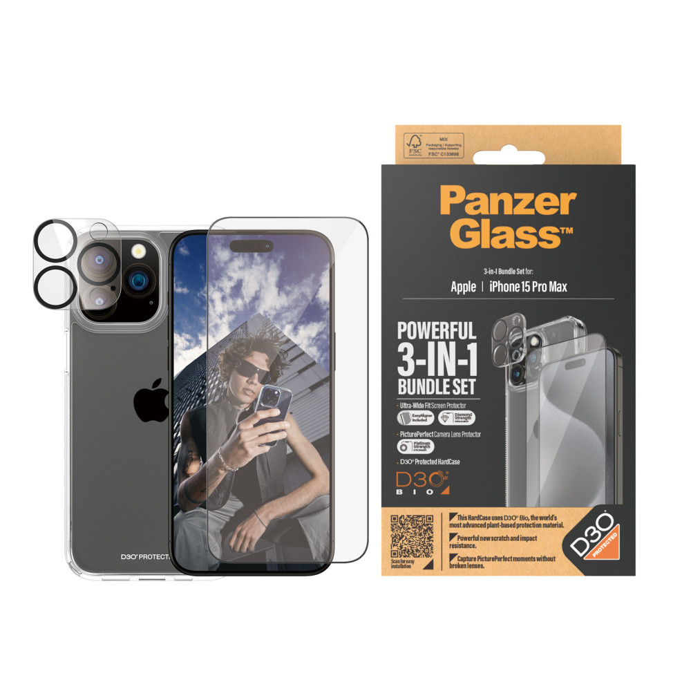 Produktbild för PanzerGlass B1175+2812 skärm- och baksidesskydd till mobiltelefon Genomskinligt skärmskydd Apple 1 styck