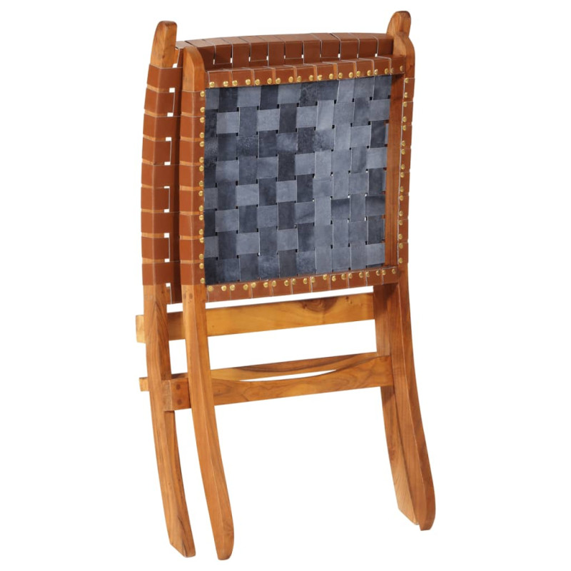 Produktbild för Avkopplingsstol hopfällbar brun äkta läder