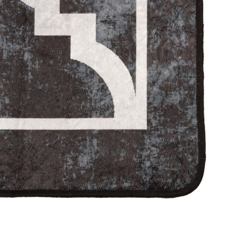 Produktbild för Matta tvättbar svart och vit 80x150 cm halkfri