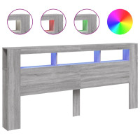Produktbild för Sänggavel LED grå sonoma 220x18,5x103,5 cm konstruerat trä