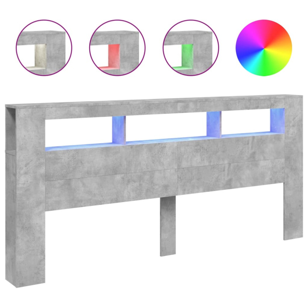 Produktbild för Sänggavel LED betonggrå 220x18,5x103,5 cm konstruerat trä