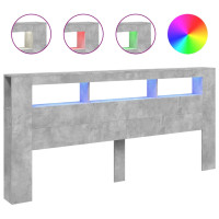 Produktbild för Sänggavel LED betonggrå 220x18,5x103,5 cm konstruerat trä