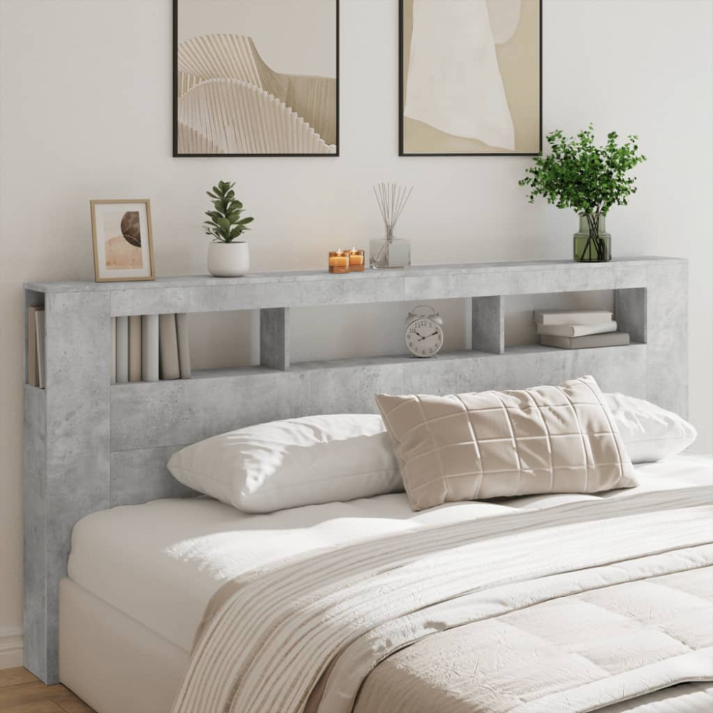 Produktbild för Sänggavel LED betonggrå 220x18,5x103,5 cm konstruerat trä