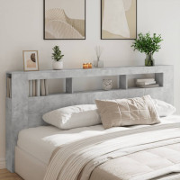 Produktbild för Sänggavel LED betonggrå 220x18,5x103,5 cm konstruerat trä