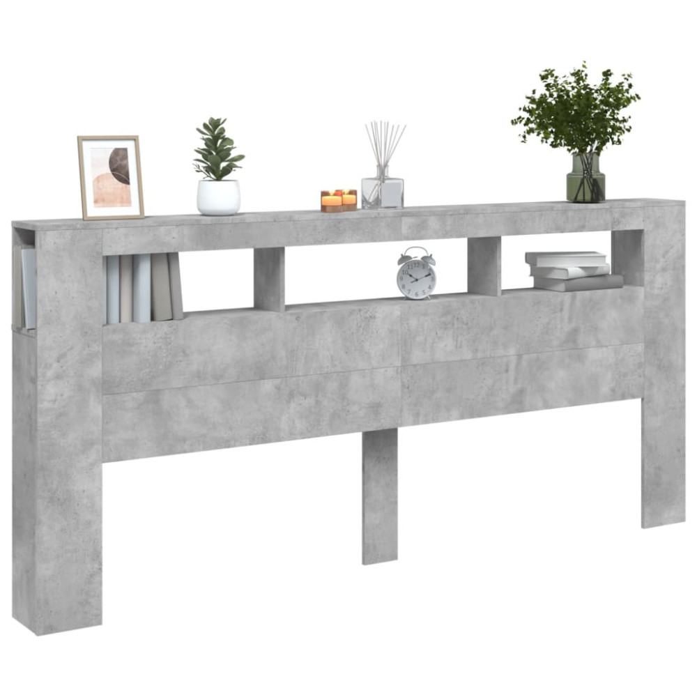 Produktbild för Sänggavel LED betonggrå 220x18,5x103,5 cm konstruerat trä