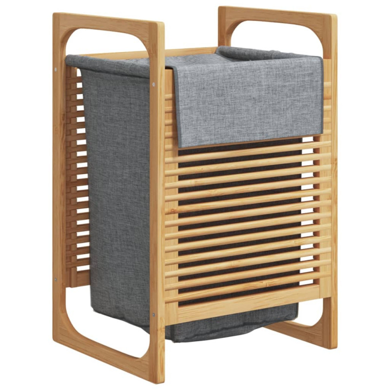 Produktbild för Tvättkorg med grå innerpåse 32x30x36,5 cm bambu