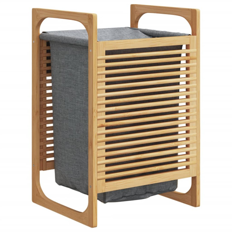 Produktbild för Tvättkorg med grå innerpåse 32x30x36,5 cm bambu
