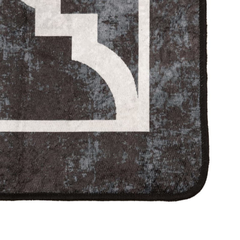 Produktbild för Matta tvättbar svart och vit 160x230 cm halkfri