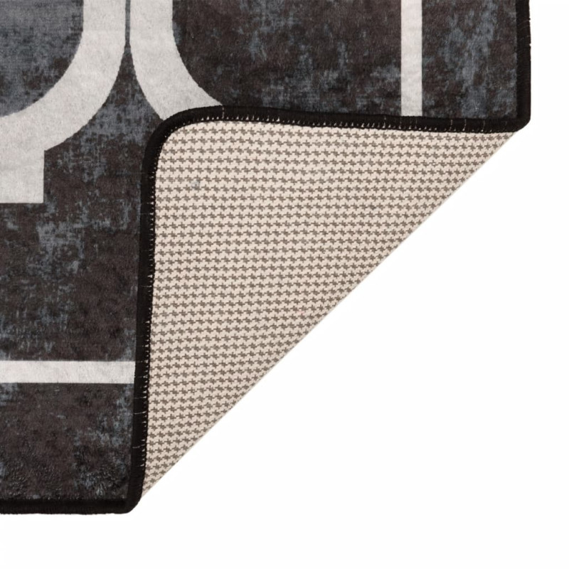 Produktbild för Matta tvättbar svart och vit 160x230 cm halkfri