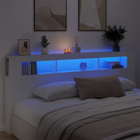 Produktbild för Sänggavel LED vit 220x18,5x103,5 cm konstruerat trä