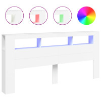 Produktbild för Sänggavel LED vit 220x18,5x103,5 cm konstruerat trä