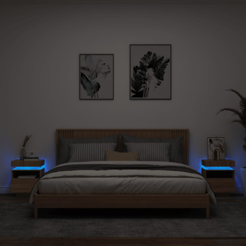 vidaXL Sängbord med LED-belysning 2 st sonoma-ek 40x39x48,5 cm
