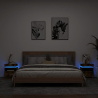 Produktbild för Sängbord med LED-belysning 2 st rökfärgad ek 40x39x48,5 cm