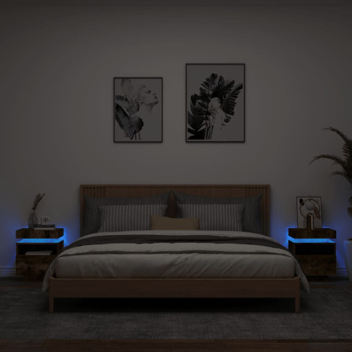 vidaXL Sängbord med LED-belysning 2 st rökfärgad ek 40x39x48,5 cm